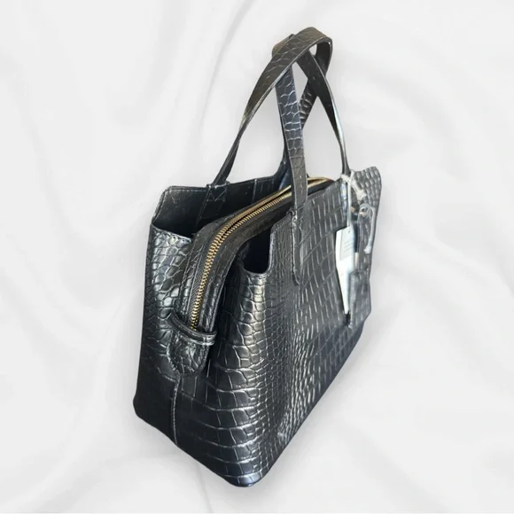 New Day Black Faux Croc Tote Bag Convertible Crossbody - Picture 4 of 14